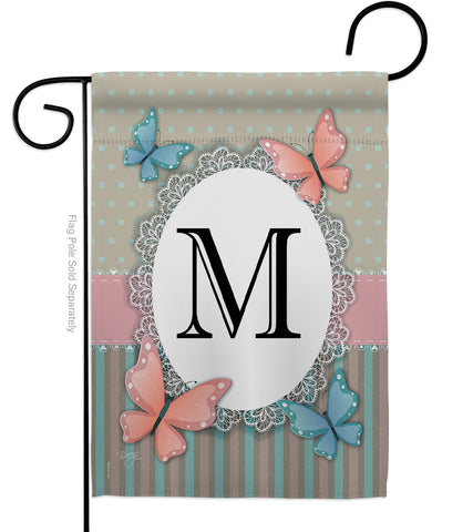 Butterflies M Initial - Bugs & Frogs Garden Friends Vertical Impressions Decorative Flags HG130143 Made In USA