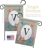 Butterflies V Initial - Bugs & Frogs Garden Friends Vertical Impressions Decorative Flags HG130152 Made In USA