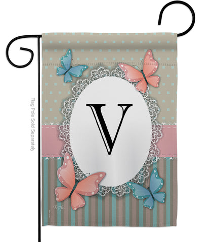 Butterflies V Initial - Bugs & Frogs Garden Friends Vertical Impressions Decorative Flags HG130152 Made In USA