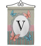Butterflies V Initial - Bugs & Frogs Garden Friends Vertical Impressions Decorative Flags HG130152 Made In USA