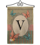 Butterflies V Initial - Bugs & Frogs Garden Friends Vertical Impressions Decorative Flags HG130152 Made In USA