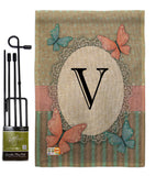 Butterflies V Initial - Bugs & Frogs Garden Friends Vertical Impressions Decorative Flags HG130152 Made In USA