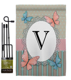 Butterflies V Initial - Bugs & Frogs Garden Friends Vertical Impressions Decorative Flags HG130152 Made In USA