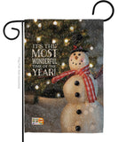 Most Wonderful Time Snowman - Christmas Winter Vertical Impressions Decorative Flags HG114142 Made In USA