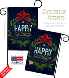 Happy Holidays Wreath - Christmas Winter Vertical Impressions Decorative Flags HG114149 Made In USA