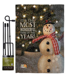 Most Wonderful Time Snowman - Christmas Winter Vertical Impressions Decorative Flags HG114142 Made In USA