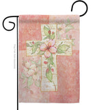 Pink Flower Cross - Faith & Religious Inspirational Vertical Impressions Decorative Flags HG103044 Made In USA