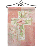 Pink Flower Cross - Faith & Religious Inspirational Vertical Impressions Decorative Flags HG103044 Made In USA