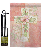 Pink Flower Cross - Faith & Religious Inspirational Vertical Impressions Decorative Flags HG103044 Made In USA