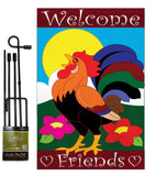 Welcome Friends Rooster - Farm Animals Nature Vertical Applique Decorative Flags HG110038