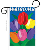 Welcome Tulips - Floral Spring Vertical Applique Decorative Flags HG104061