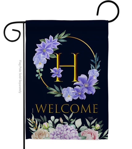 Welcome H Initial - Floral Spring Vertical Impressions Decorative Flags HG130242 Made In USA