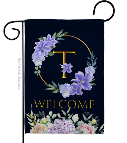Welcome T Initial - Floral Spring Vertical Impressions Decorative Flags HG130254 Made In USA