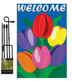 Welcome Tulips - Floral Spring Vertical Applique Decorative Flags HG104061