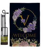 Welcome V Initial - Floral Spring Vertical Impressions Decorative Flags HG130256 Made In USA