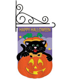 Black Cat - Halloween Fall Vertical Applique Decorative Flags HG112042 Imported