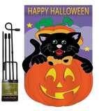 Black Cat - Halloween Fall Vertical Applique Decorative Flags HG112042 Imported