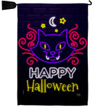 Neon Halloween Cat - Halloween Fall Vertical Impressions Decorative Flags HG112108 Made In USA