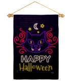 Neon Halloween Cat - Halloween Fall Vertical Impressions Decorative Flags HG112108 Made In USA