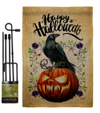 Crow & Pumpkin - Halloween Fall Horizontal Impressions Decorative Flags HG130411 Made In USA