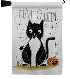 Halloween Tuxedo Cat - Halloween Fall Horizontal Impressions Decorative Flags HG190175 Made In USA