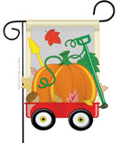 Fall Pumpkins Hand Wagon Garden - Harvest & Autumn Fall Vertical Applique Decorative Flags HG113021 Imported
