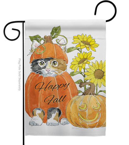 Happy Pumpkin Kitty - Harvest & Autumn Fall Vertical Impressions Decorative Flags HG113076 Made In USA