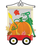 Fall Pumpkins Hand Wagon Garden - Harvest & Autumn Fall Vertical Applique Decorative Flags HG113021 Imported