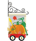 Fall Pumpkins Hand Wagon Garden - Harvest & Autumn Fall Vertical Applique Decorative Flags HG113021 Imported