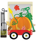 Fall Pumpkins Hand Wagon Garden - Harvest & Autumn Fall Vertical Applique Decorative Flags HG113021 Imported