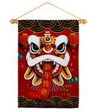 Happy Lion Dance - New Year Spring Vertical Impressions Decorative Flags HG120009 Made In USA