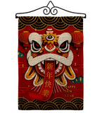 Happy Lion Dance - New Year Spring Vertical Impressions Decorative Flags HG120009 Made In USA