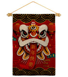 Happy Lion Dance - New Year Spring Vertical Impressions Decorative Flags HG120009 Made In USA