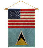 Saint Lucia US Friendship - Nationality Flags of the World Vertical Impressions Decorative Flags HG140496 Made In USA