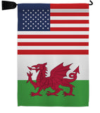 Wales US Friendship - Nationality Flags of the World Vertical Impressions Decorative Flags HG140691 Made In USA