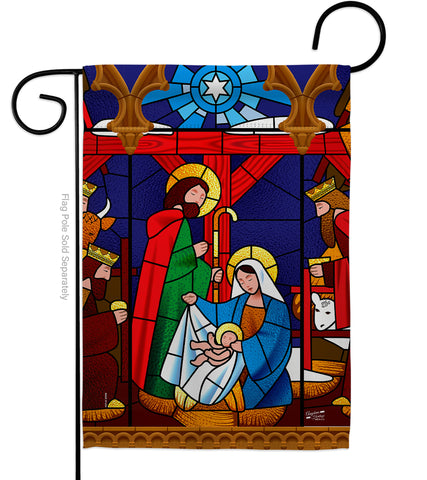 Stained Glass Nativity - Nativity Winter Vertical Impressions Decorative Flags HG137300 Made In USA