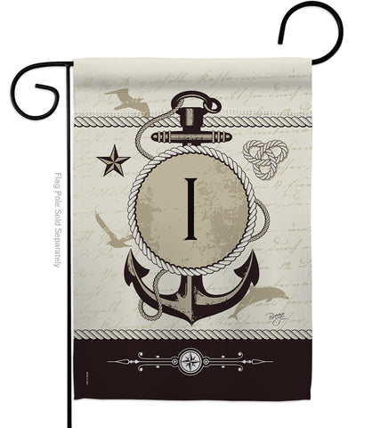 Nautical I Initial - Nautical Coastal Vertical Impressions Decorative Flags HG130191 Made In USA