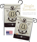 Nautical U Initial - Nautical Coastal Vertical Impressions Decorative Flags HG130203 Made In USA