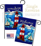 Welcome Red Lighthouse - Nautical Coastal Vertical Impressions Decorative Flags HG137077 Made In USA