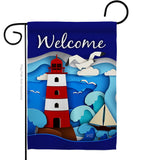 Welcome Red Lighthouse - Nautical Coastal Vertical Impressions Decorative Flags HG137077 Made In USA