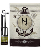 Nautical N Initial - Nautical Coastal Vertical Impressions Decorative Flags HG130196 Made In USA