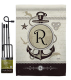 Nautical R Initial - Nautical Coastal Vertical Impressions Decorative Flags HG130200 Made In USA