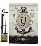 Nautical Y Initial - Nautical Coastal Vertical Impressions Decorative Flags HG130207 Made In USA