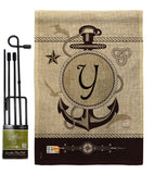 Nautical Y Initial - Nautical Coastal Vertical Impressions Decorative Flags HG130207 Made In USA