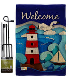 Welcome Red Lighthouse - Nautical Coastal Vertical Impressions Decorative Flags HG137077 Made In USA