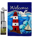 Welcome Red Lighthouse - Nautical Coastal Vertical Impressions Decorative Flags HG137077 Made In USA