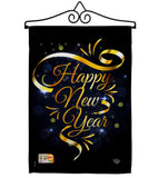 Gold Happy New Year - New Year Winter Vertical Impressions Decorative Flags HG192047 Made In USA