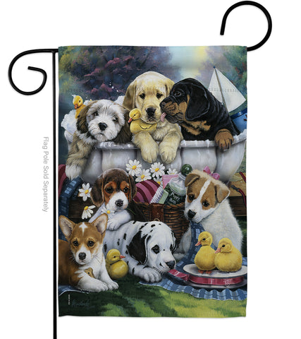 Bath Time Pups - Pets Nature Vertical Impressions Decorative Flags HG110046 Made In USA