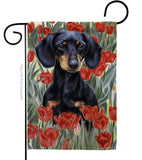 Dachsund In Tulips - Pets Nature Vertical Impressions Decorative Flags HG110080 Made In USA