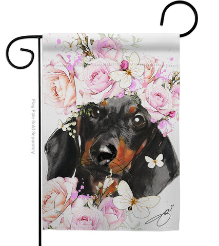 Dachshund Floral - Pets Nature Vertical Impressions Decorative Flags HG110132 Made In USA